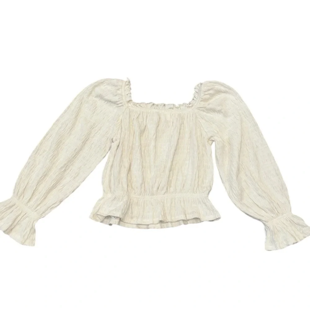 Gap Kids Crinkle Peplum Top Size 8 Ivory Long Sleeve Shirt Peasant stretch